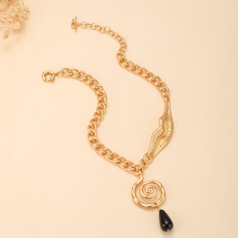 Collier Obsidienne Noire Spirale Dorée Protection Spirituelle - Biloria