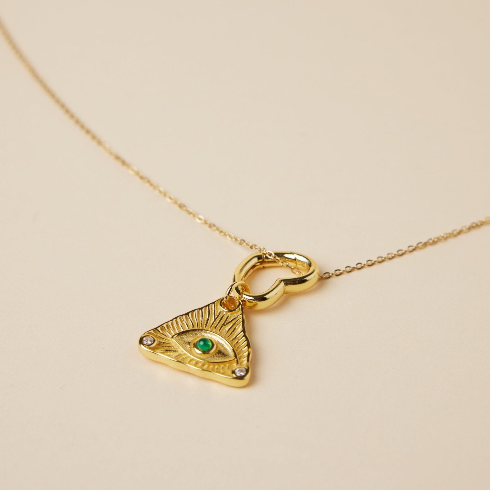 Collier Œil de Protection Agate Verte Plaqué Or - Biloria