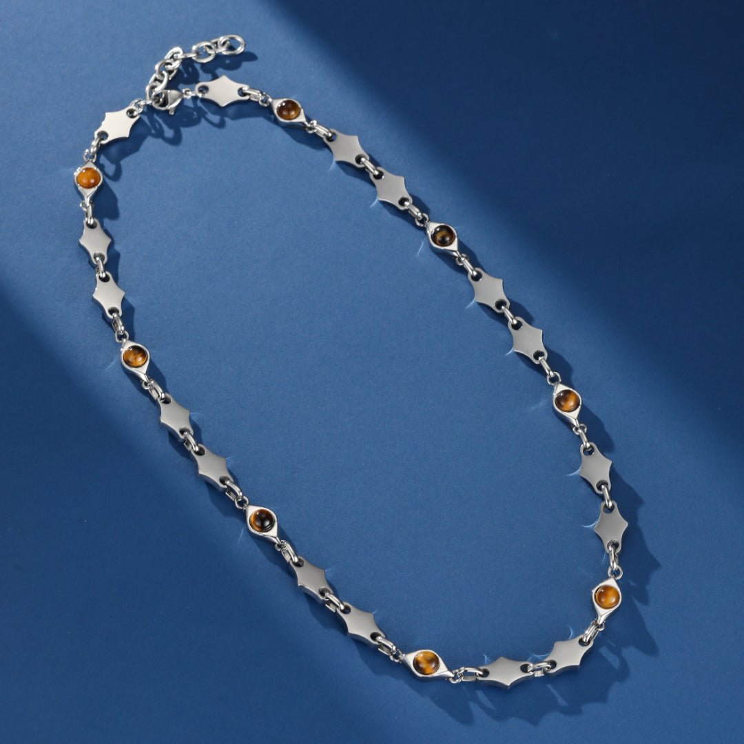 Collier Œil de Tigre Acier Inoxydable – Cadeau Homme - Biloria