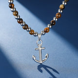 Collier Œil de Tigre Ancre Marine pour Homme - Biloria