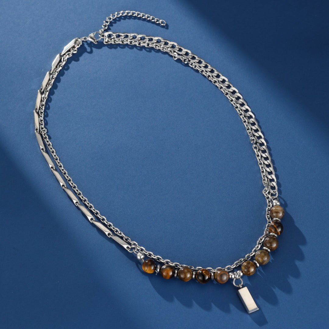 Collier Œil de Tigre Homme avec Chaîne Acier - Biloria