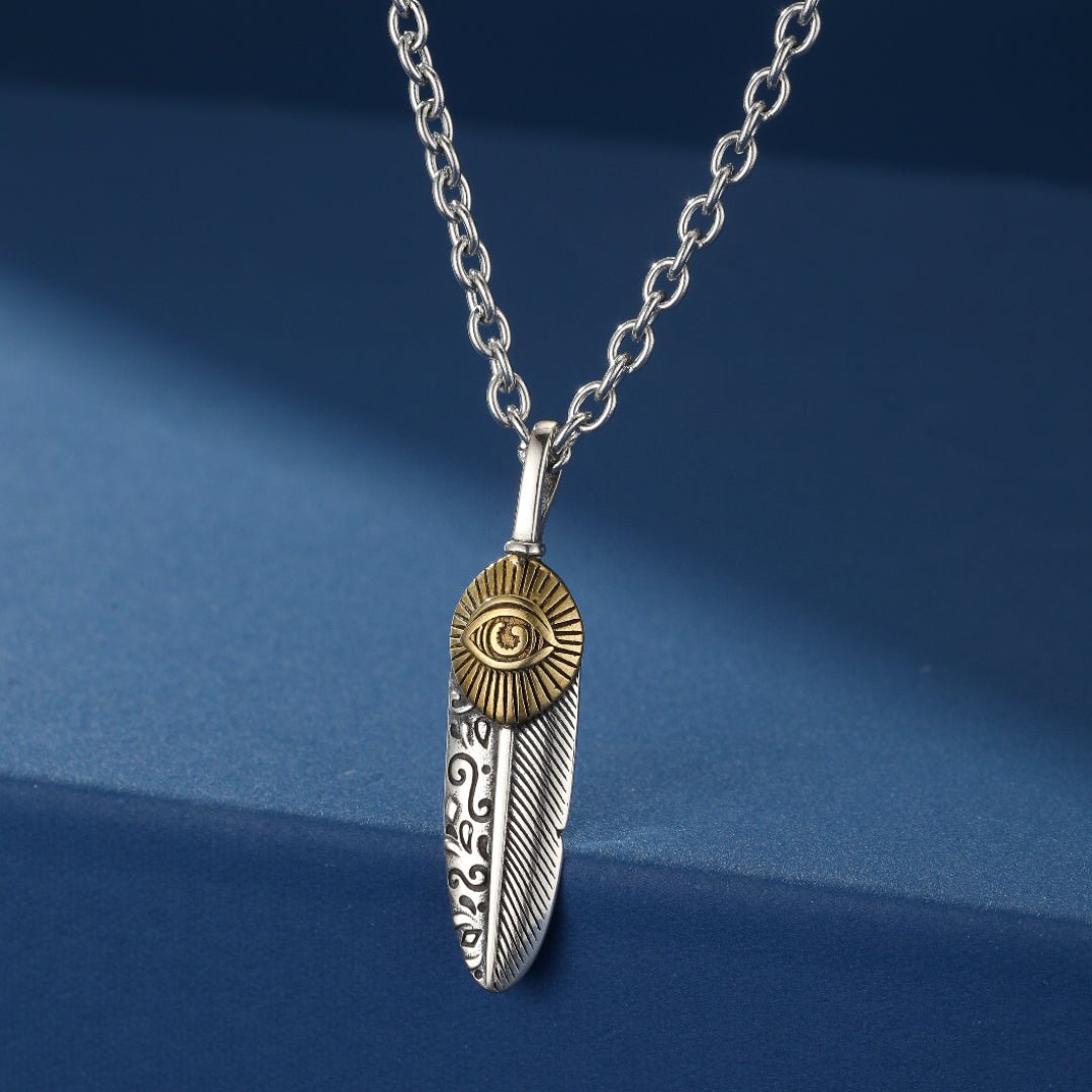 Collier Œil Oudjat et Plume - Argent 925, Protection Spirituelle - Biloria