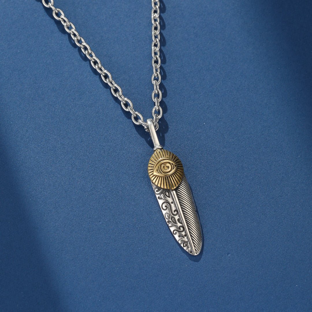 Collier Œil Oudjat et Plume - Argent 925, Protection Spirituelle - Biloria