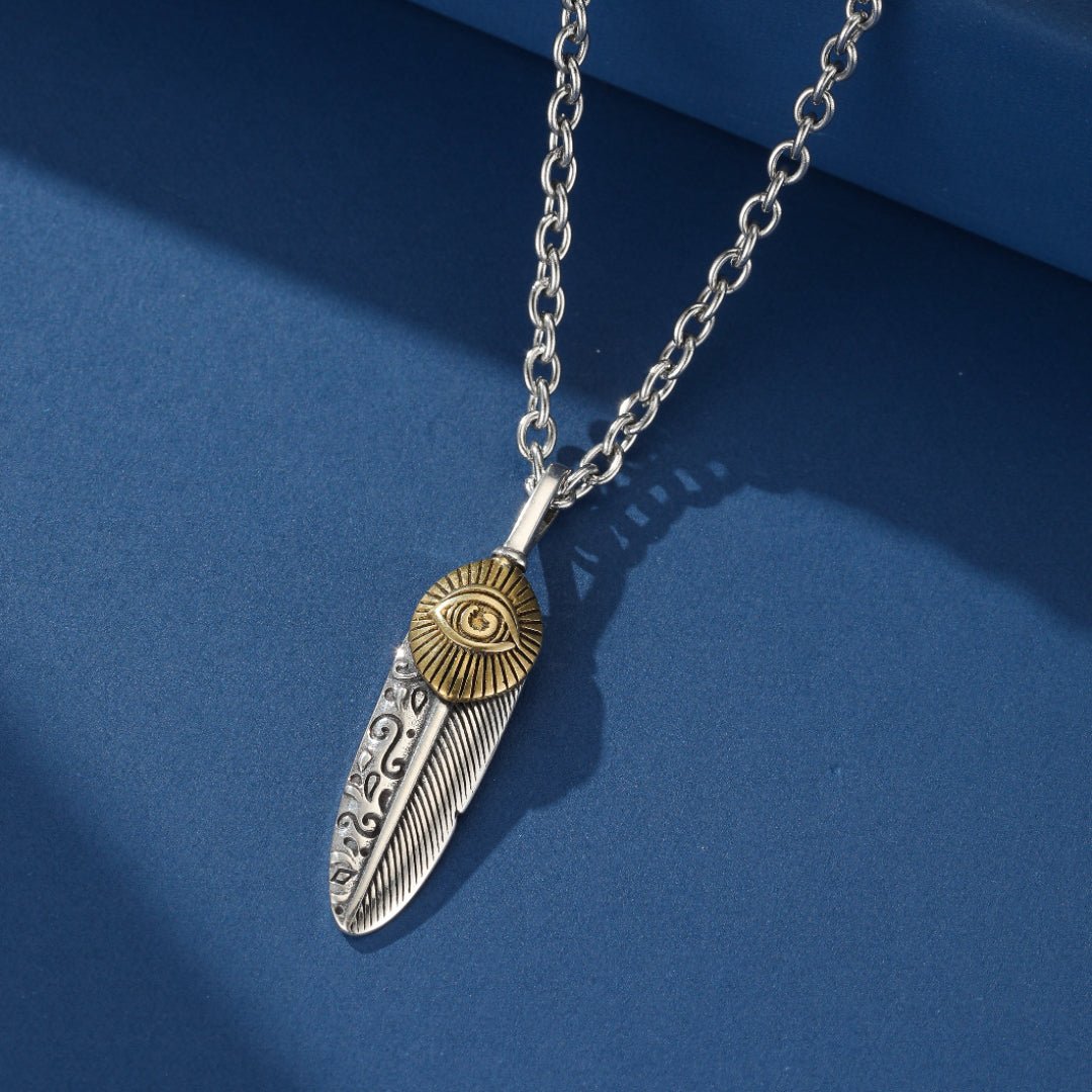 Collier Œil Oudjat et Plume - Argent 925, Protection Spirituelle - Biloria