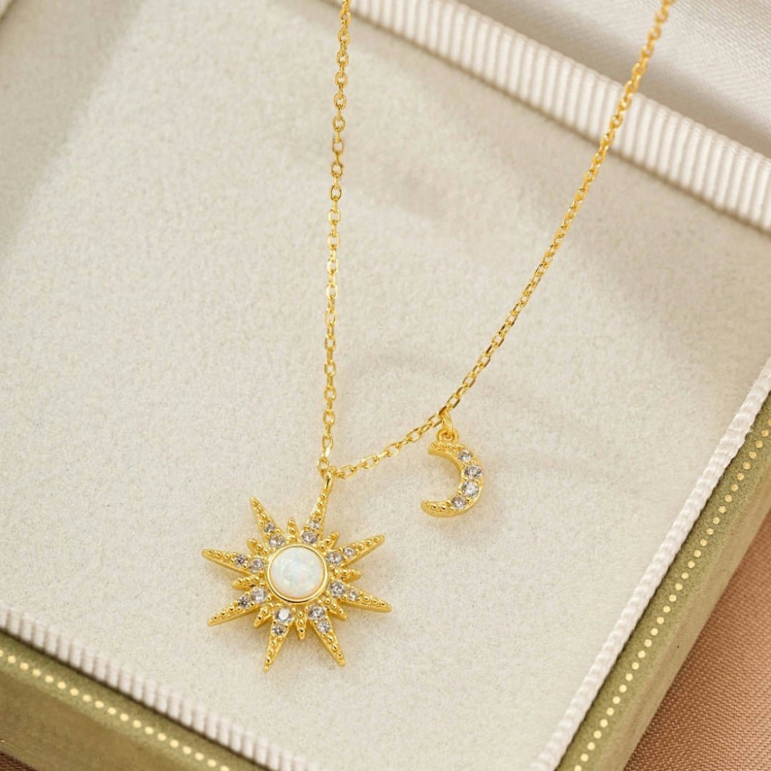 Collier Opale Cœur Solaire Lune Argent 925 - Biloria