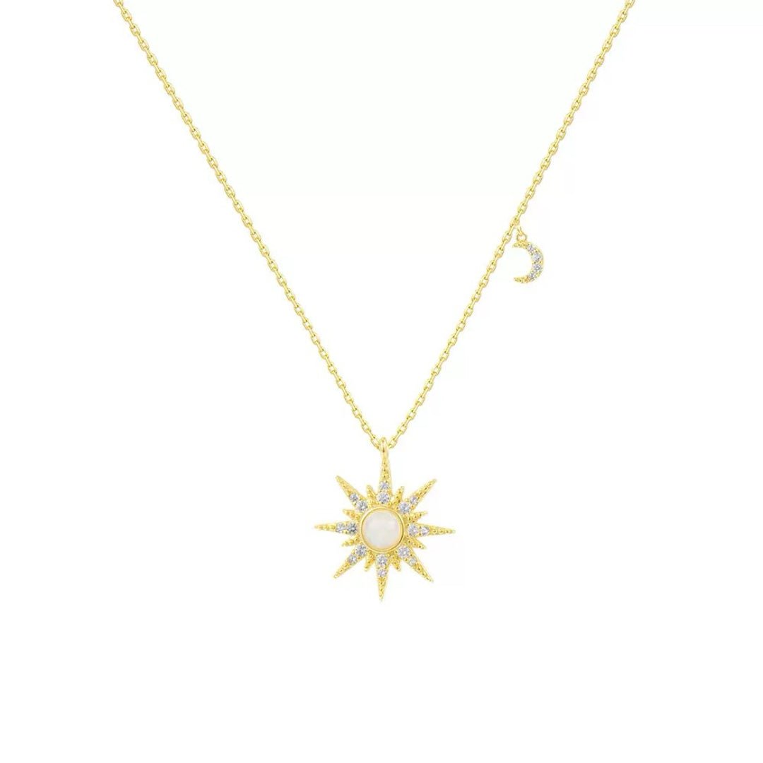 Collier Opale Cœur Solaire Lune Argent 925 - Biloria