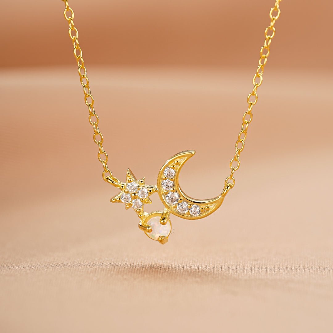 Collier Opale Éclat de Lune Argent Plaqué Or 18K Bijou Féminin - Biloria