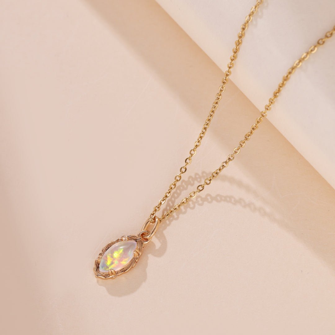 Collier Opale Flamme Mystique Argent Plaqué Or - Biloria