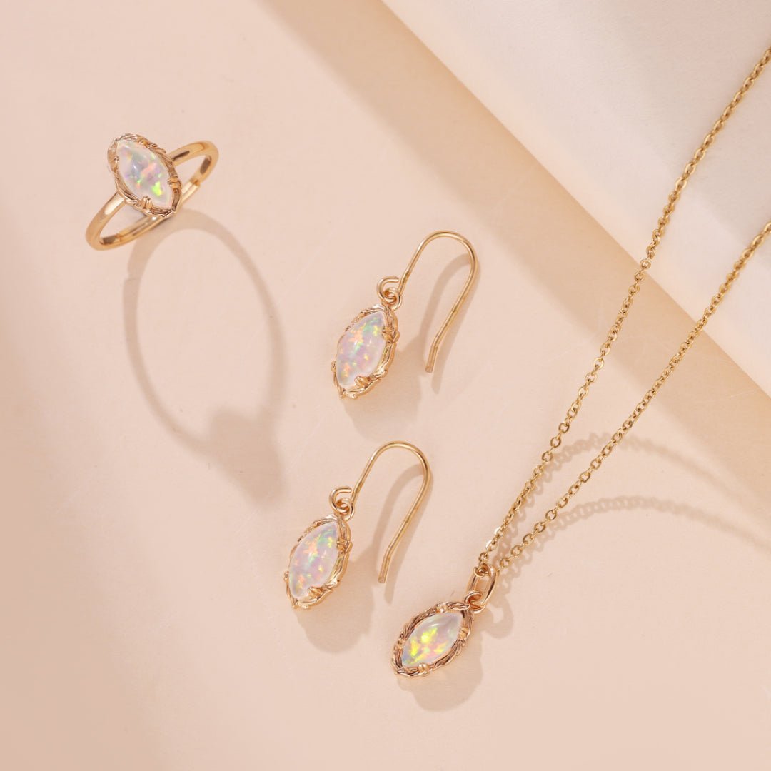 Collier Opale Flamme Mystique Argent Plaqué Or - Biloria