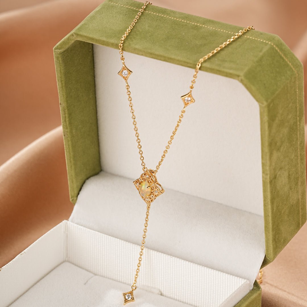Collier Opale Naturelle Argent Plaqué Or 9K Lumière Bohème - Biloria