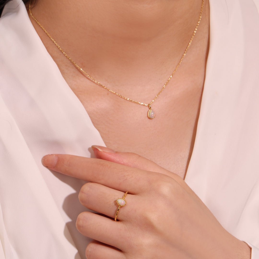 Collier Opale Naturelle Sagesse Argent Plaqué Or - Biloria