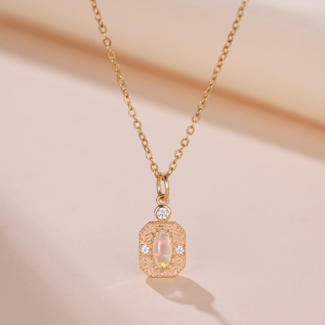 Collier Opale Rêve Champêtre Argent Plaqué Or - Biloria