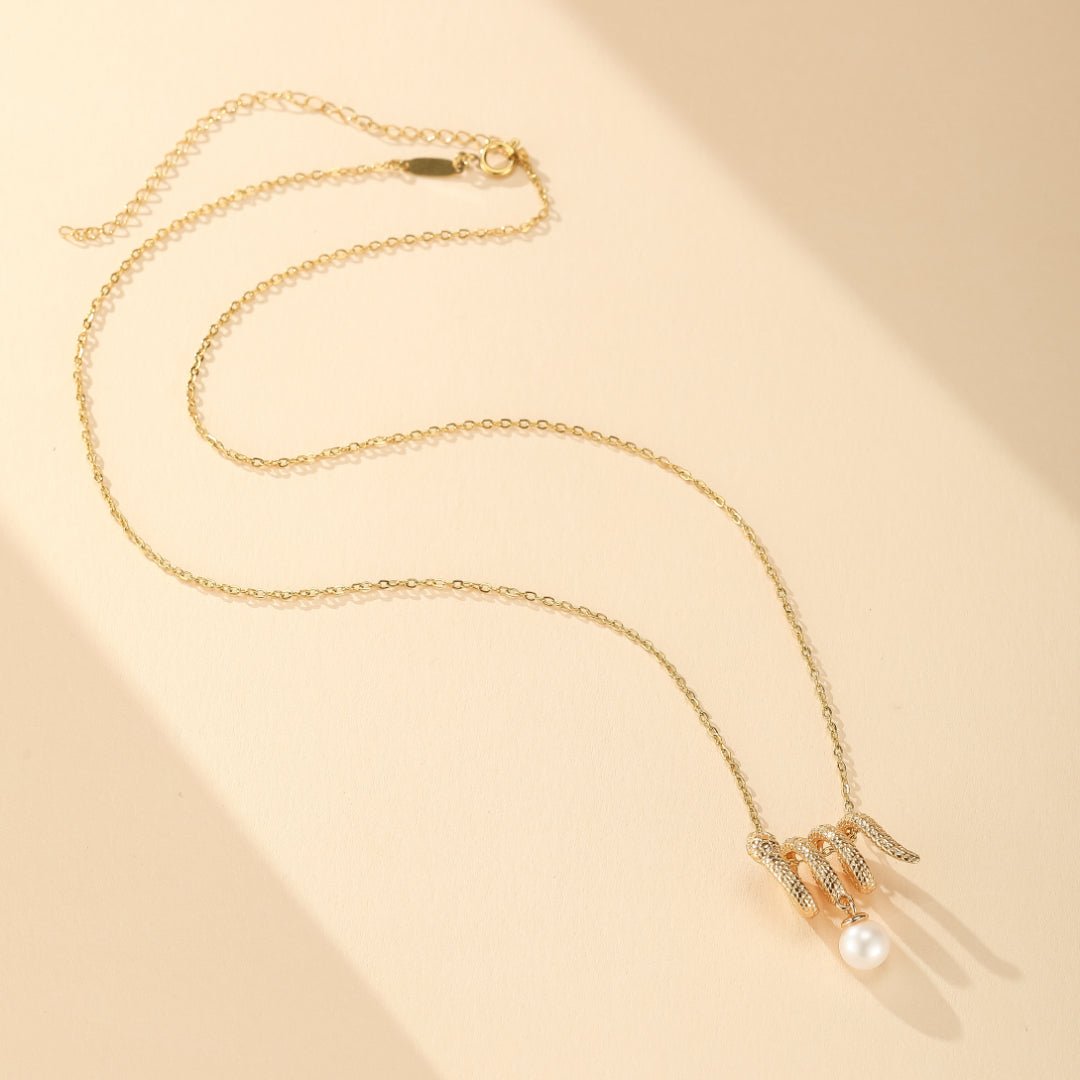 Collier Pendentif Serpent Perle Hélice des Abysses - Argent Plaqué Or - Biloria