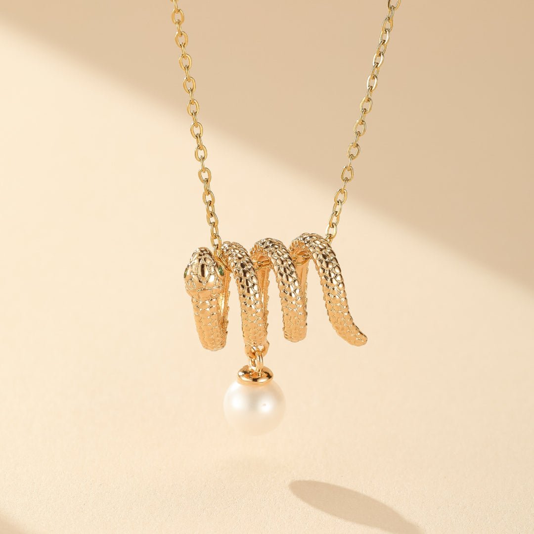 Collier Pendentif Serpent Perle Hélice des Abysses - Argent Plaqué Or - Biloria