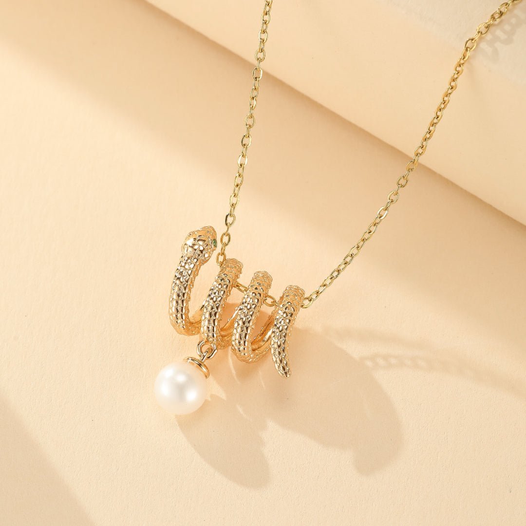 Collier Pendentif Serpent Perle Hélice des Abysses - Argent Plaqué Or - Biloria