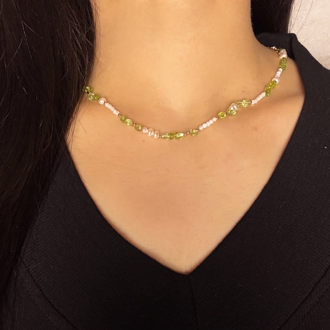 Collier Péridot Perles Nacre Argent Plaqué Or - Biloria