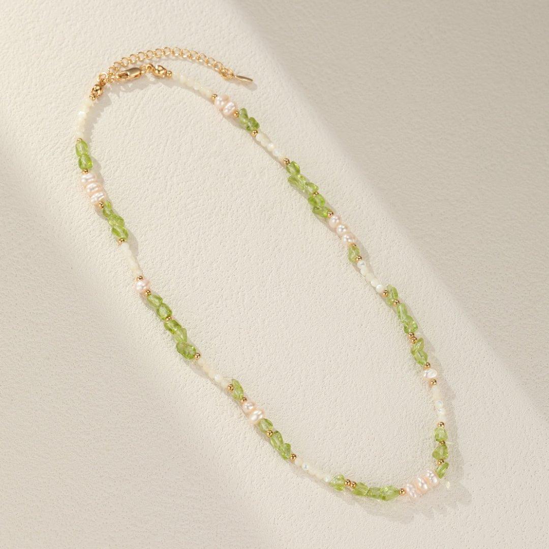 Collier Péridot Perles Nacre Argent Plaqué Or - Biloria