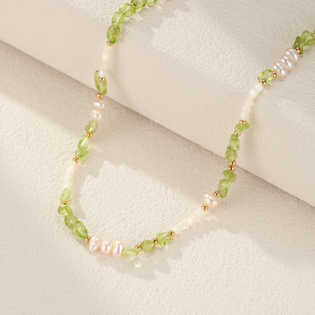 Collier Péridot Perles Nacre Argent Plaqué Or - Biloria