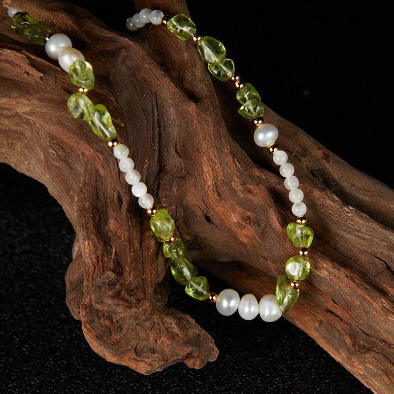Collier Péridot Perles Nacre Argent Plaqué Or - Biloria