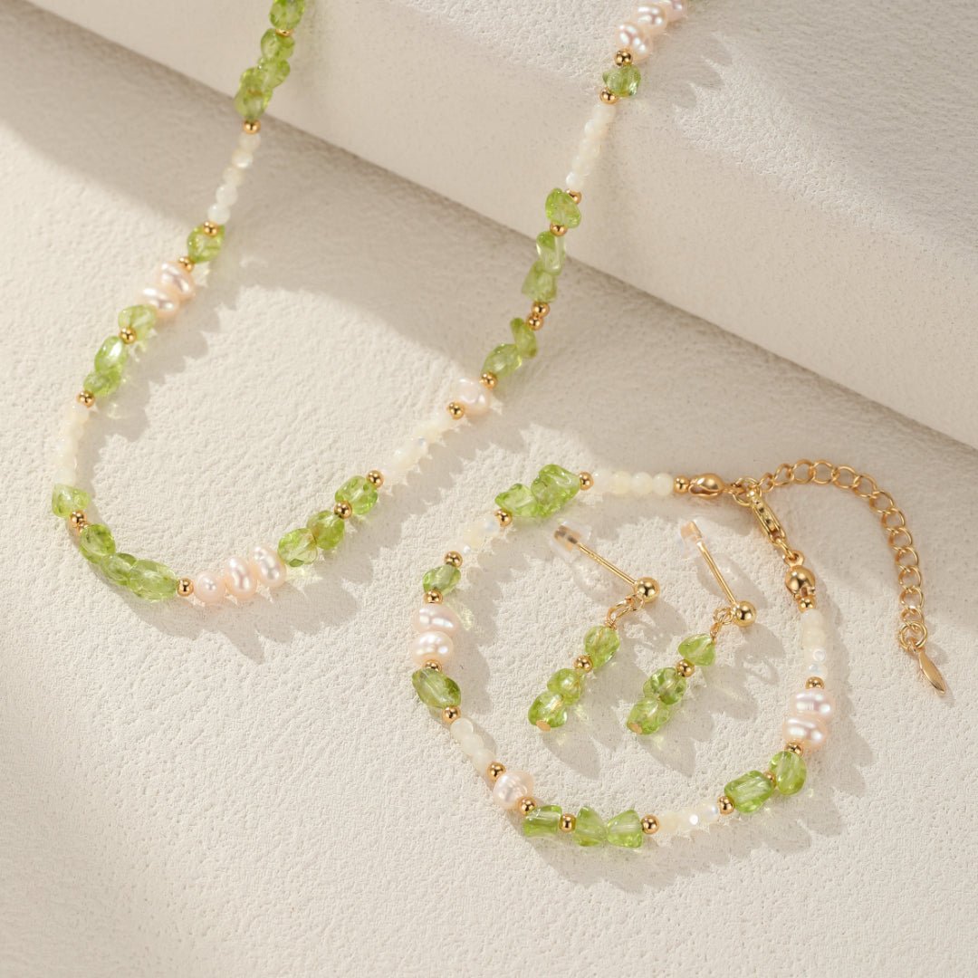 Collier Péridot Perles Nacre Argent Plaqué Or - Biloria