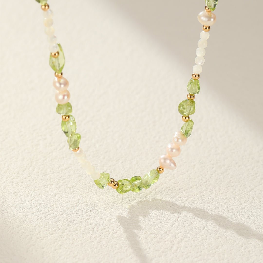 Collier Péridot Perles Nacre Argent Plaqué Or - Biloria
