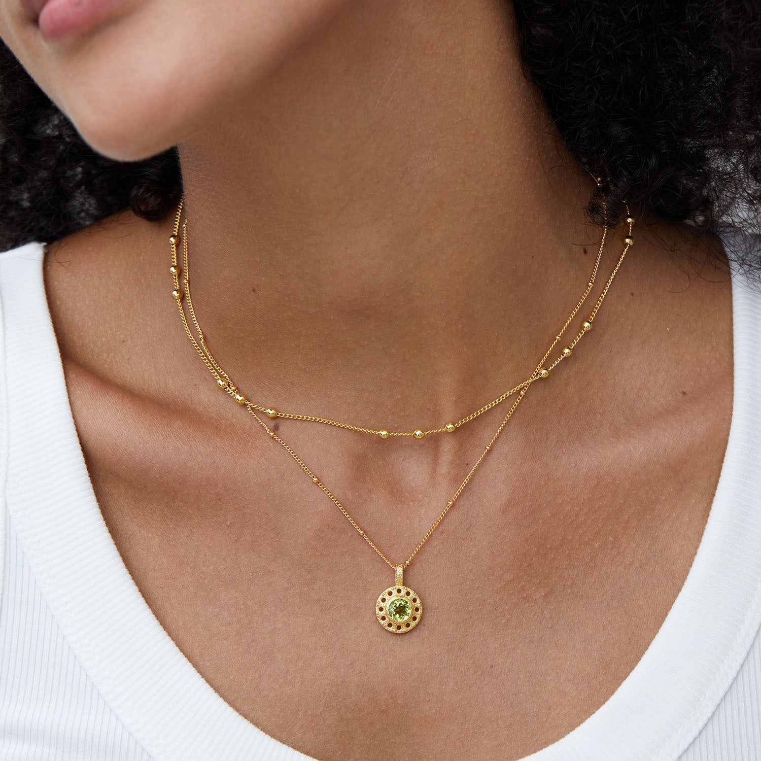 Collier Péridot Rond Argent Plaqué Or – Protection et Sérénité - Biloria