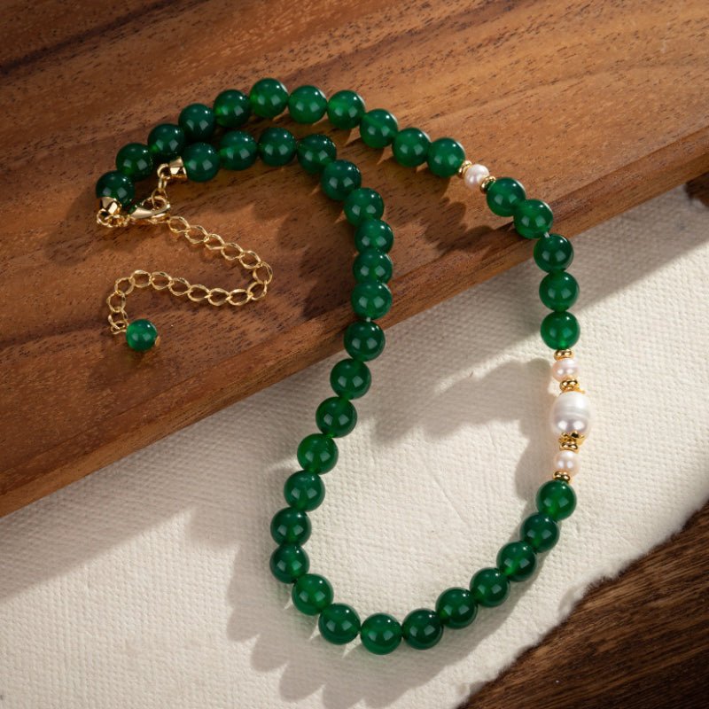 Collier Perle et Agate Verte Plaqué Or - Bijou Douceur Printanière - Biloria