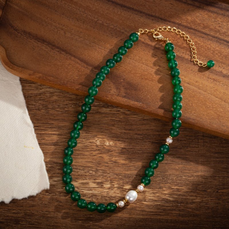 Collier Perle et Agate Verte Plaqué Or - Bijou Douceur Printanière - Biloria