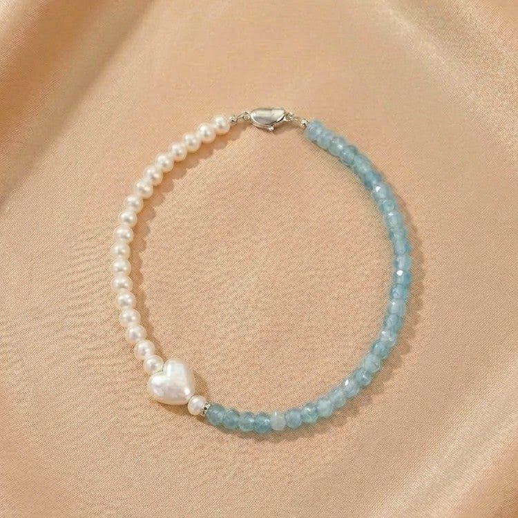 Collier Perle et Aigue-marine Duo Céleste Argent Bijou Mère Enfant - Biloria