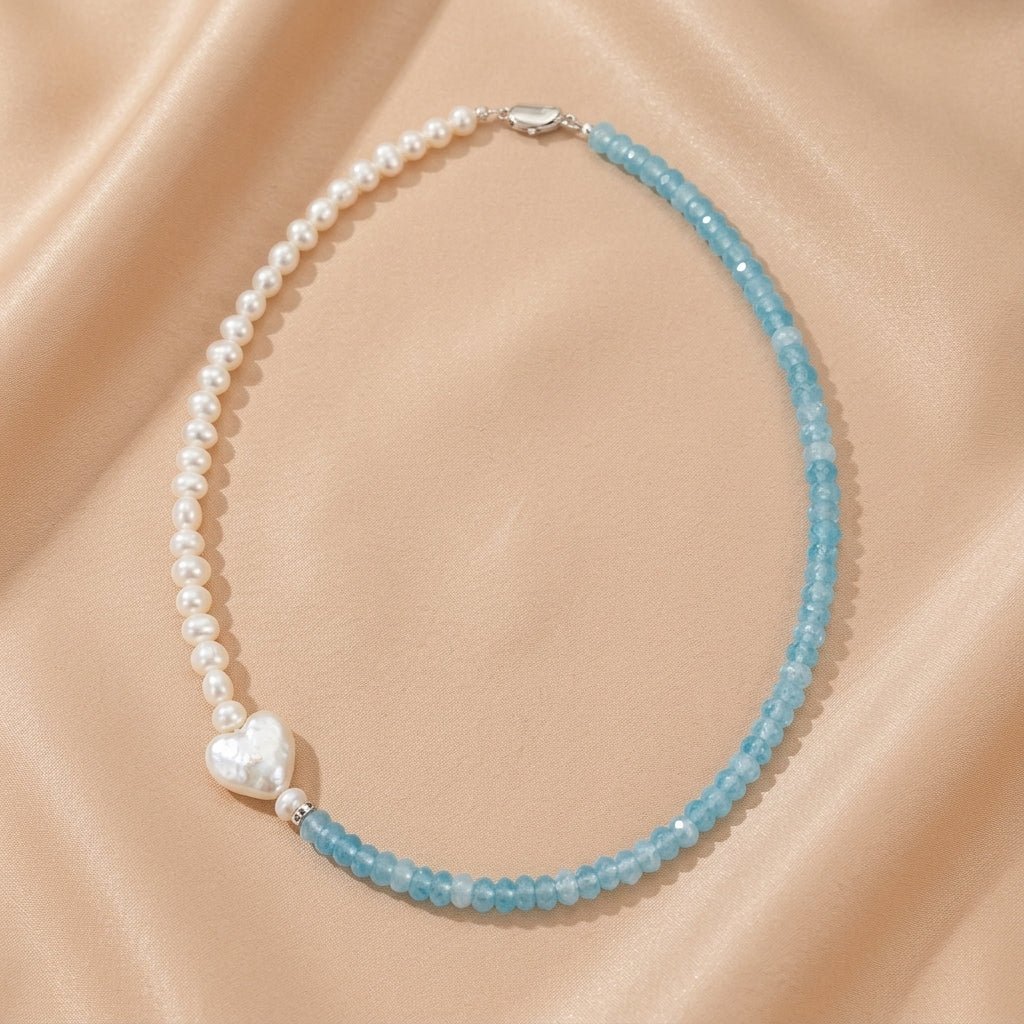 Collier Perle et Aigue-marine Duo Céleste Argent Bijou Mère Enfant - Biloria