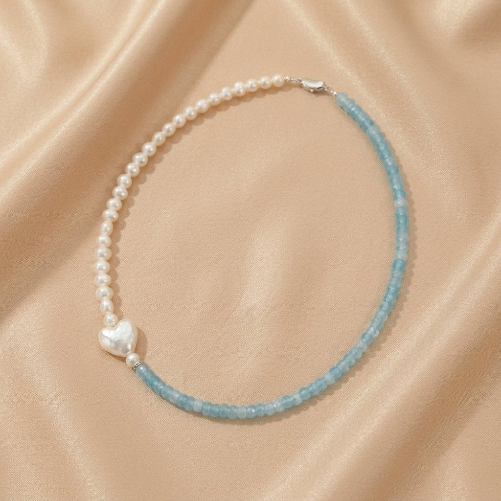 Collier Perle et Aigue-marine Duo Céleste Argent Bijou Mère Enfant - Biloria