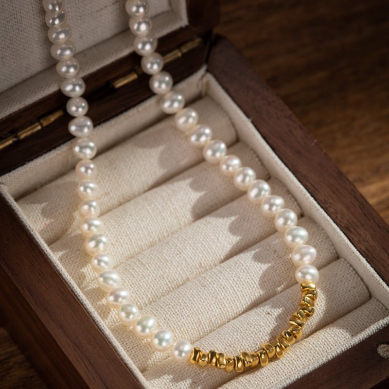 Collier Perle Naturelle Argent Plaqué Or – Pureté et Sagesse - Biloria