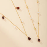 Collier Perles Grenat Argent Plaqué Or 14K - Cadeau Passion - Biloria