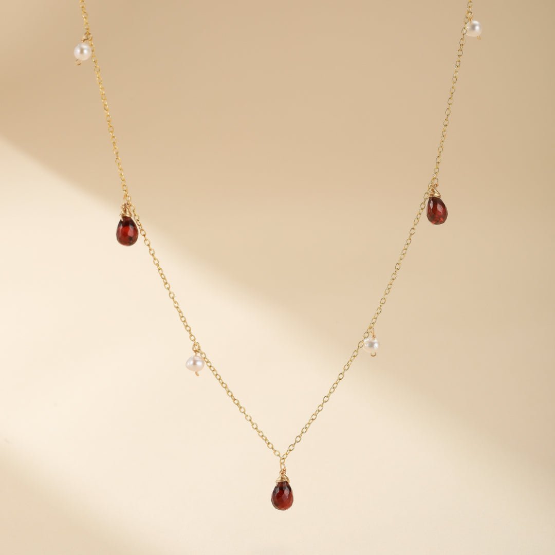 Collier Perles Grenat Argent Plaqué Or 14K - Cadeau Passion - Biloria