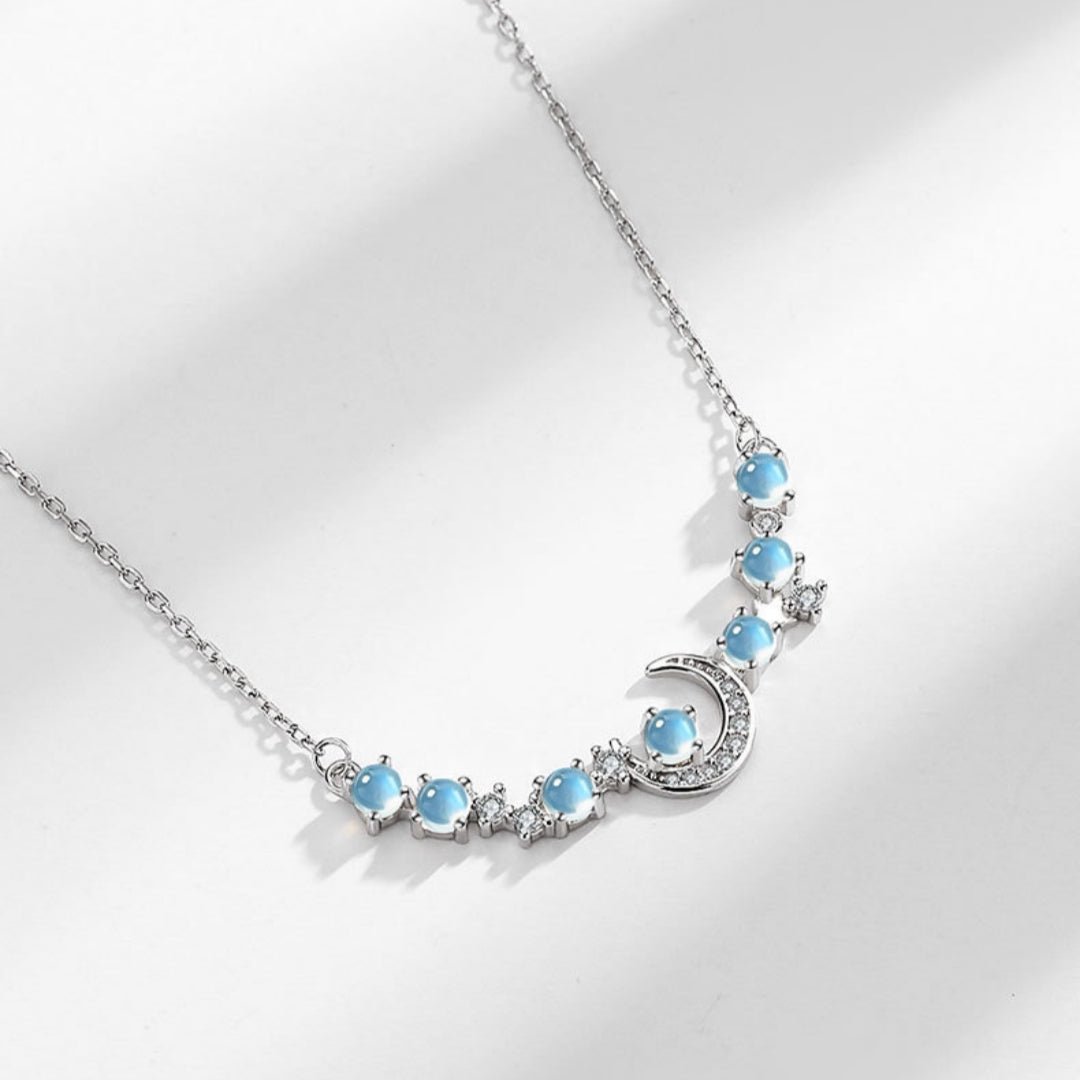Collier Pierre de Lune Croissant Lune Zircon Argent - Biloria