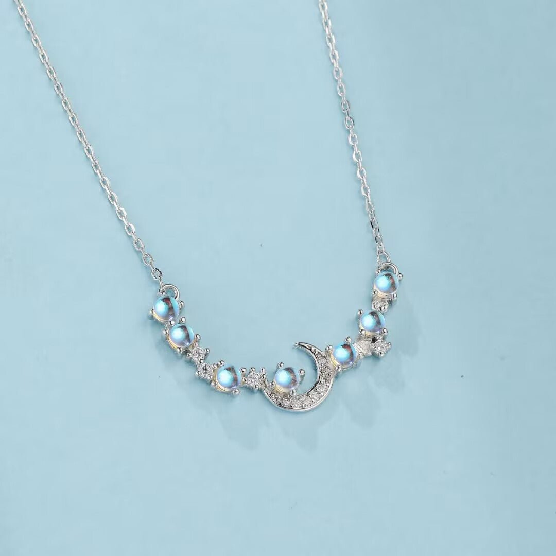 Collier Pierre de Lune Croissant Lune Zircon Argent - Biloria