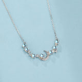 Collier Pierre de Lune Croissant Lune Zircon Argent - Biloria