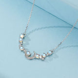 Collier Pierre de Lune Croissant Lune Zircon Argent - Biloria