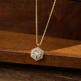 Collier Pierre de Lune Hexagone, Argent Plaqué Or - Biloria