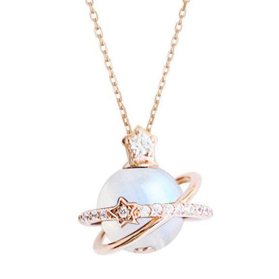 Collier Pierre de Lune Orbite Céleste en Argent Plaqué Or - Biloria