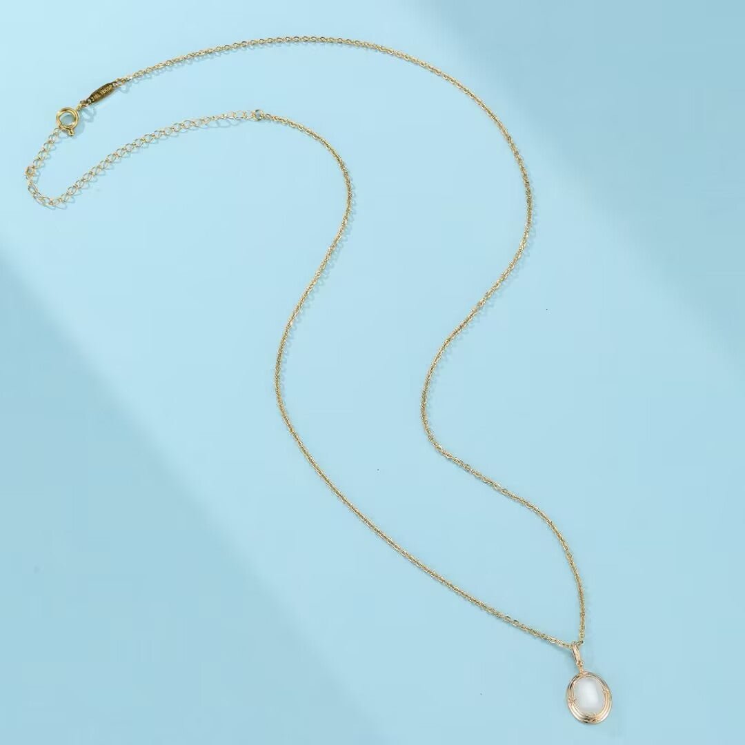 Collier Pierre de Lune Ovale Plaqué Or 14K – Bijou Vintage - Biloria