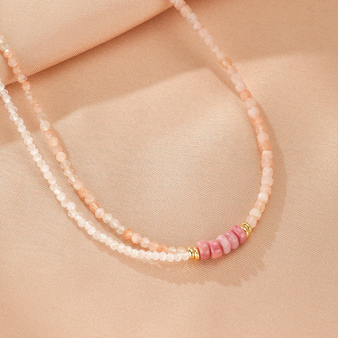 Collier Pierre de Soleil et Cristal de Roche Aura Pastel - Biloria