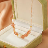 Collier Pierre de Soleil et Perle Naturelle – Bijou Lithothérapie - Biloria