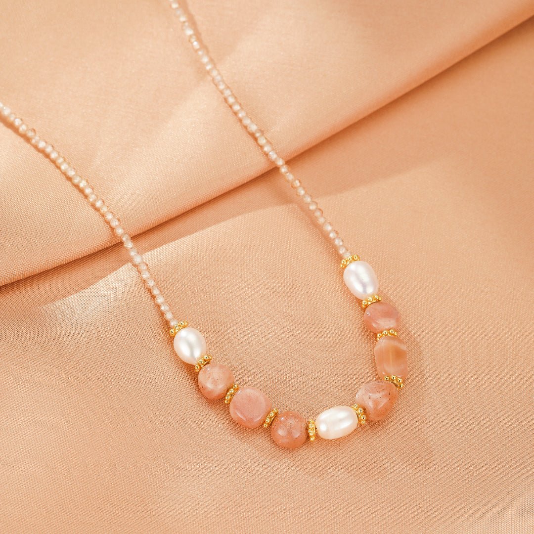Collier Pierre de Soleil et Perle Naturelle – Bijou Lithothérapie - Biloria