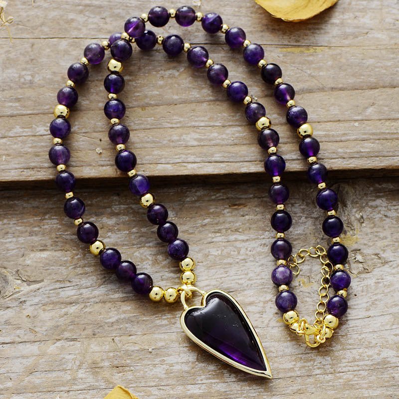 Collier Pierre Naturelle Labradorite ou Améthyste Cœur Plaqué Or - Biloria