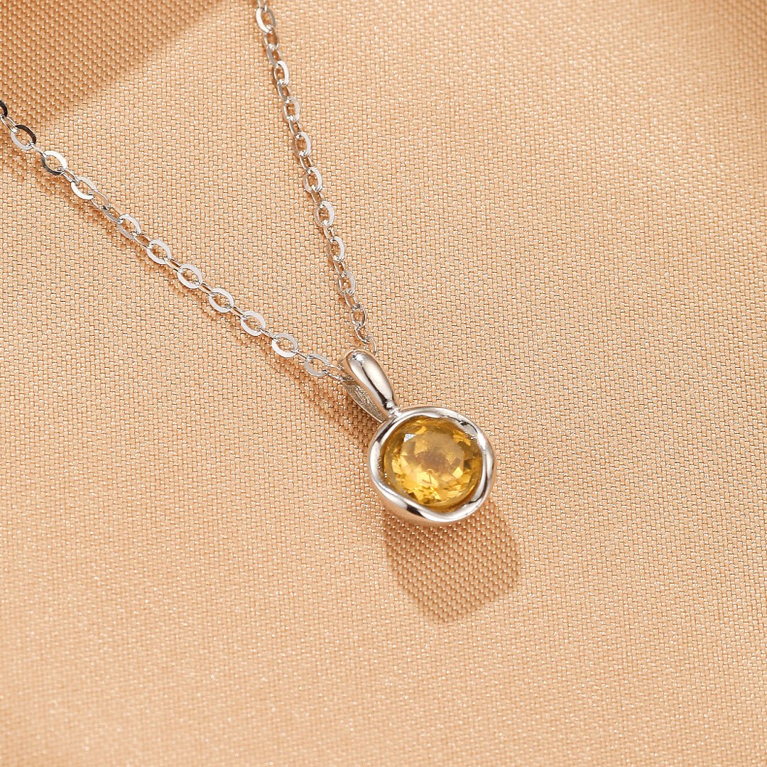 Collier Pierre Ronde Citrine ou Améthyste - Argent Plaqué Or - Biloria