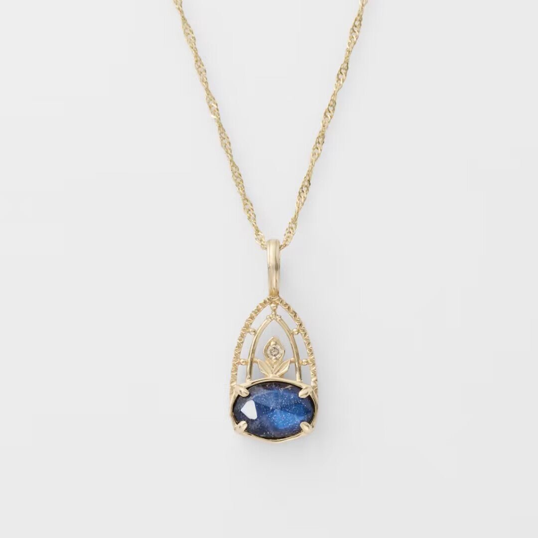 Collier pierres naturelles Labradorite Lapis Lazuli Argent plaqué Or - Biloria