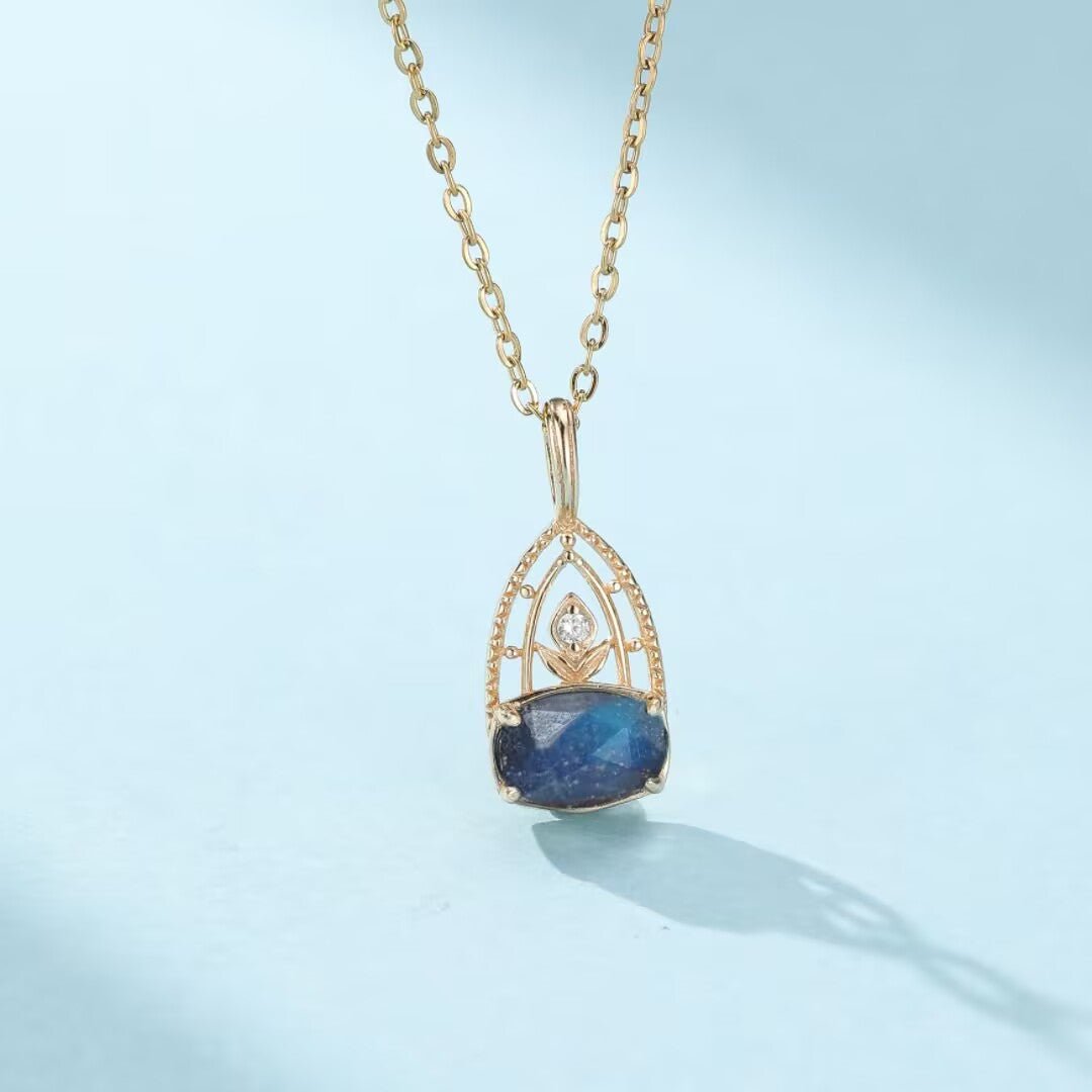 Collier pierres naturelles Labradorite Lapis Lazuli Argent plaqué Or - Biloria