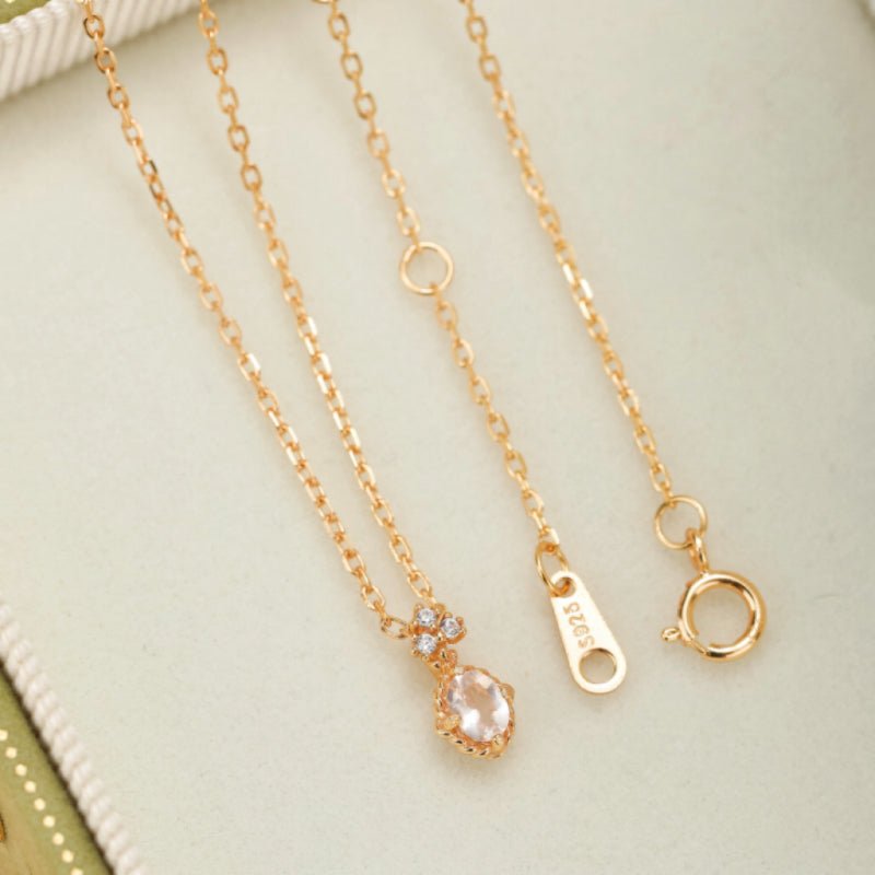 Collier Quartz Rose et Zircon – Éclat Doux, Argent Plaqué Or - Biloria