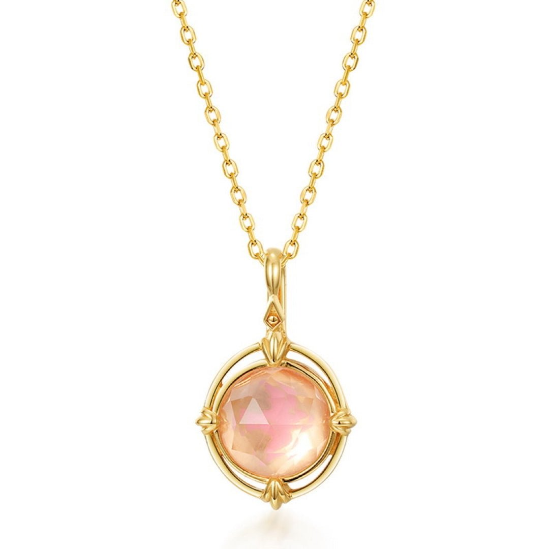 Collier Quartz Rose Facetté 8mm Argent Plaqué Or 10K - Biloria